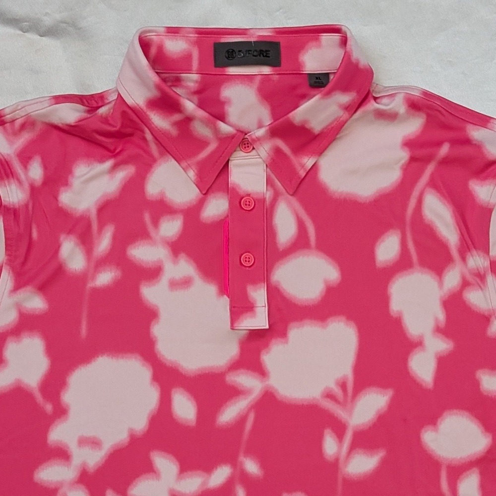 New G/FORE Men's Blur Floral Tech Jersey Polo Shirt Knockout Pink XL
